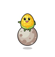 illustration of corn cartoon sitting on the moon