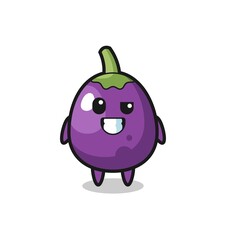 cute eggplant mascot with an optimistic face