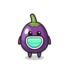 cute eggplant cartoon wearing a mask