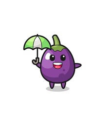 cute eggplant illustration holding an umbrella