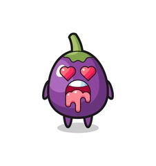 the falling in love expression of a cute eggplant with heart shaped eyes