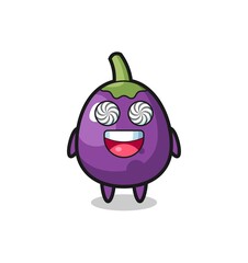 cute eggplant character with hypnotized eyes
