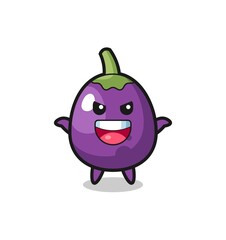 the illustration of cute eggplant doing scare gesture
