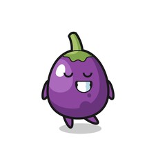 eggplant cartoon illustration with a shy expression