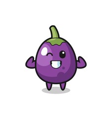 the muscular eggplant character is posing showing his muscles