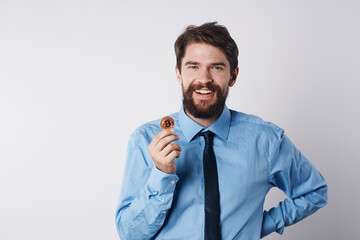 bearded man in shirt with tie cryptocurrency bitcoin financial virtual money