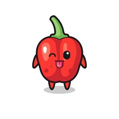 cute red bell pepper character in sweet expression while sticking out her tongue