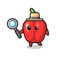 red bell pepper detective character is analyzing a case