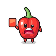 red bell pepper cute mascot as referee giving a red card