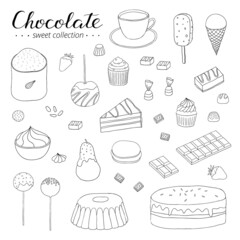 Hand drawn outline chocolate products.