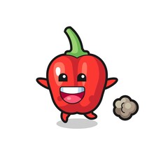 the happy red bell pepper cartoon with running pose