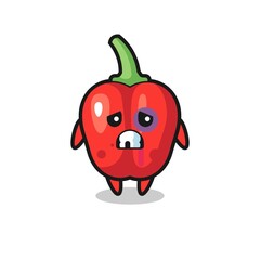 injured red bell pepper character with a bruised face