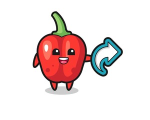 cute red bell pepper hold social media share symbol