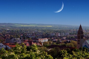 Pecs, Hungary night cityscape 