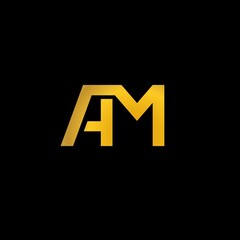 Golden A M letter logo vector on black background