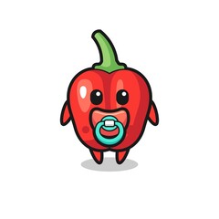 baby red bell pepper cartoon character with pacifier