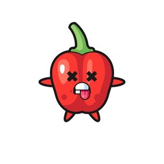 character of the cute red bell pepper with dead pose