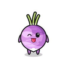 cute turnip character in sweet expression while sticking out her tongue