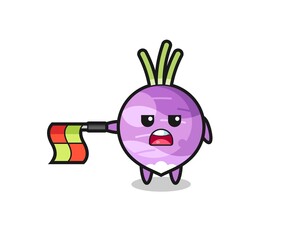 turnip character as line judge hold the flag straight horizontally