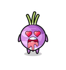 the falling in love expression of a cute turnip with heart shaped eyes
