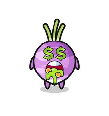 turnip character with an expression of crazy about money