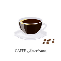 Caffe americano with coffee beans.