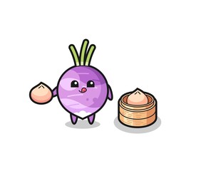 cute turnip character eating steamed buns