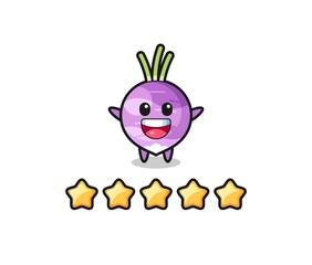 the illustration of customer best rating, turnip cute character with 5 stars