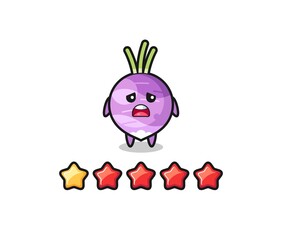 the illustration of customer bad rating, turnip cute character with 1 star