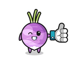 cute turnip with social media thumbs up symbol