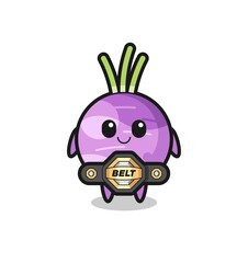 the MMA fighter turnip mascot with a belt