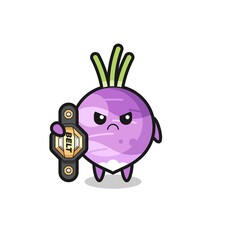 turnip mascot character as a MMA fighter with the champion belt