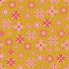 Yellow coral retro floral seamless pattern print