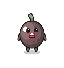 the shocked face of the cute black olive mascot