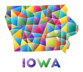 Iowa - colorful low poly us state shape. Multicolor geometric triangles. Modern trendy design. Vector illustration.