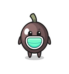 cute black olive cartoon wearing a mask