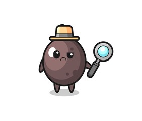 the mascot of cute black olive as a detective