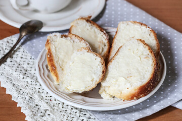 Sliced sweet bun on a plate