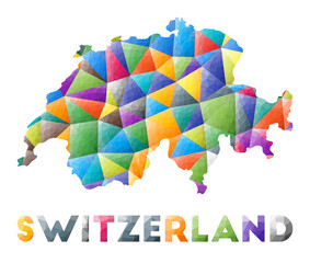 Switzerland - colorful low poly country shape. Multicolor geometric triangles. Modern trendy design. Vector illustration.