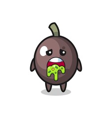 the cute black olive character with puke
