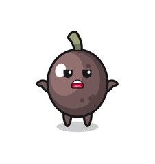 black olive mascot character saying I do not know