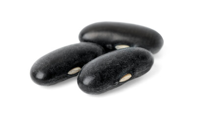 Pile of raw black beans on white background. Vegetable planting