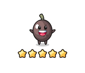 the illustration of customer best rating, black olive cute character with 5 stars