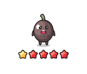 the illustration of customer bad rating, black olive cute character with 1 star
