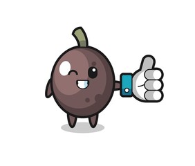 cute black olive with social media thumbs up symbol