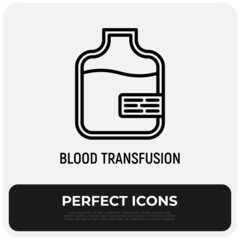 Blood transfusion thin line icon. Modern vector illustration of blood bag.