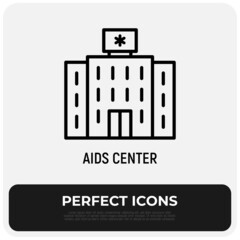 AIDs center thin line icon. Modern vector illustration of hospital.