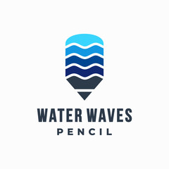 Pencil And Water Waves.Unique Vector design double meaning logo combination