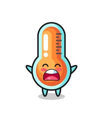 cute thermometer mascot with a yawn expression