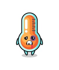 injured thermometer character with a bruised face